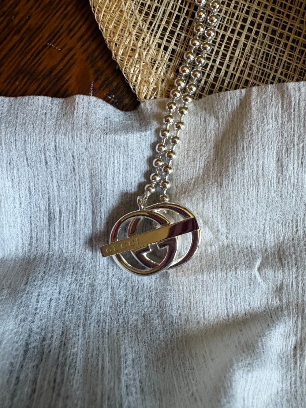 Gucci GG Logo interlocking Toggle Ball Chain Pendant Necklace Sterling Silver925 - Picture 3 of 7